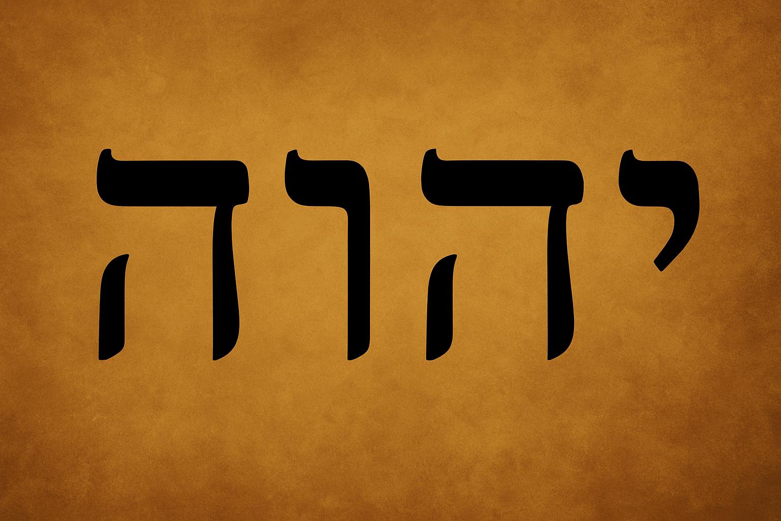 Guds namn יהוה (Jehova) i hebreisk skrift mot en varm gyllene bakgrund.