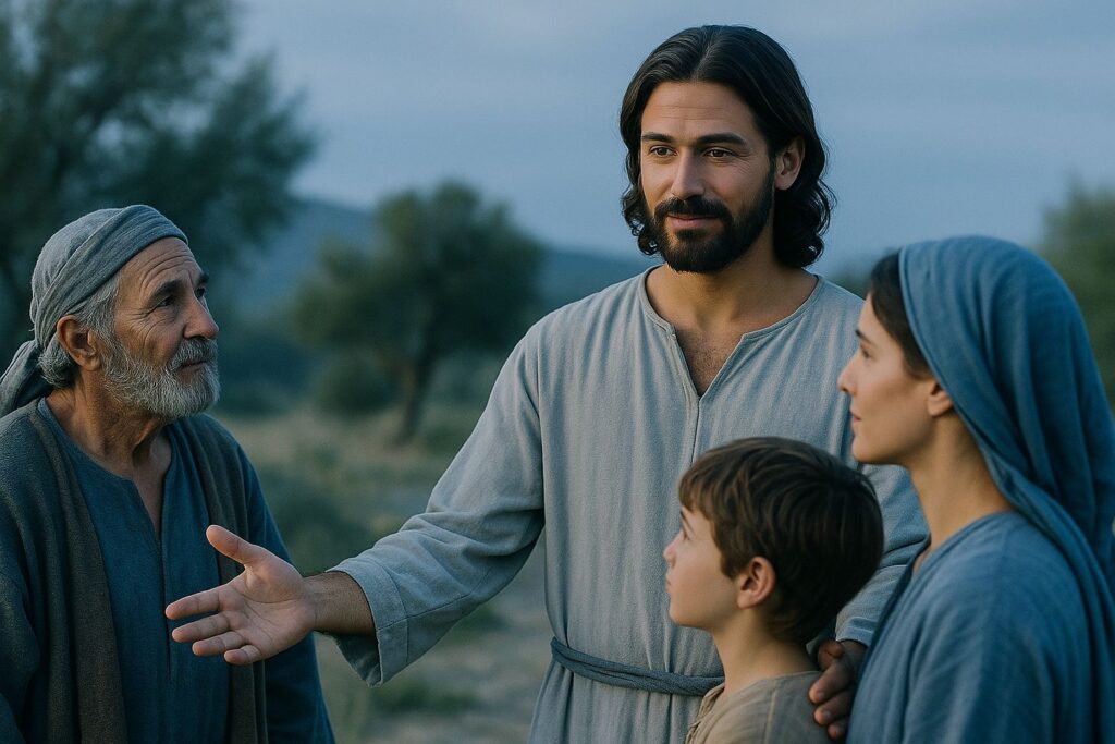 Jesus välkomnar människor med öppen kärlek.