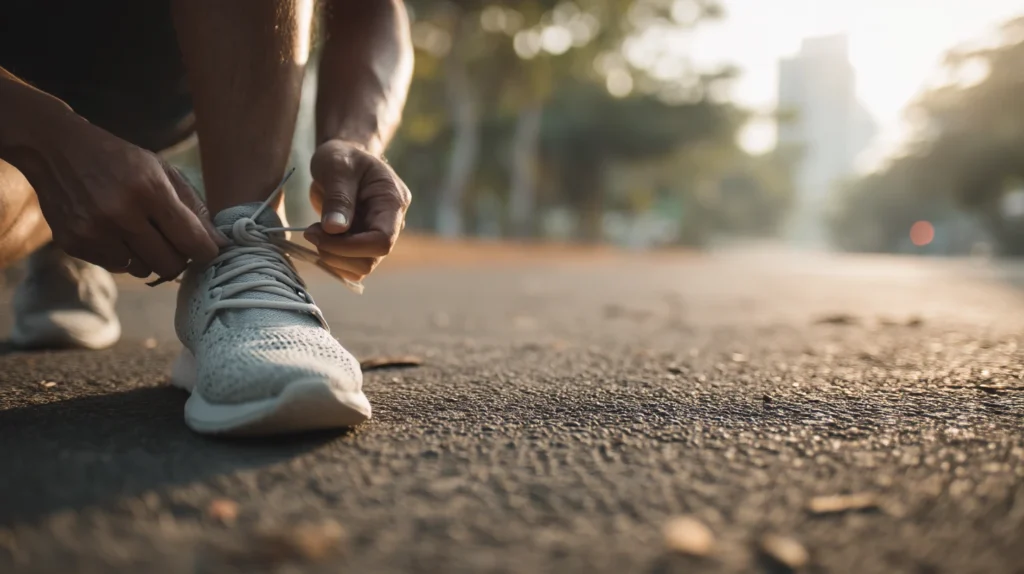 Person i park som förbereder ett nytt steg – symbol för kraften i Filipperbrevet 4:13