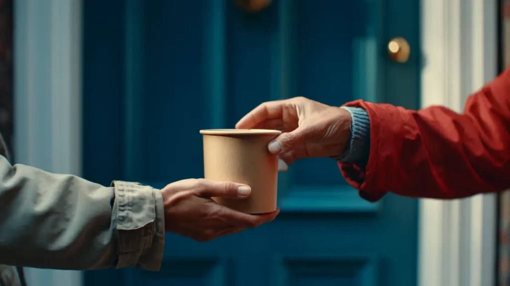 En vänlig handling – delar mat med någon behövande.