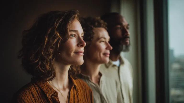 Familj i mjukt dagsljus som symboliserar hopp och rättvisa enligt Bibeln