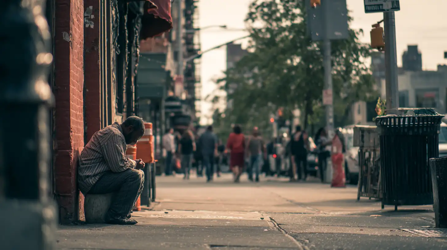Person stannar upp och ber mitt i stadspuls.