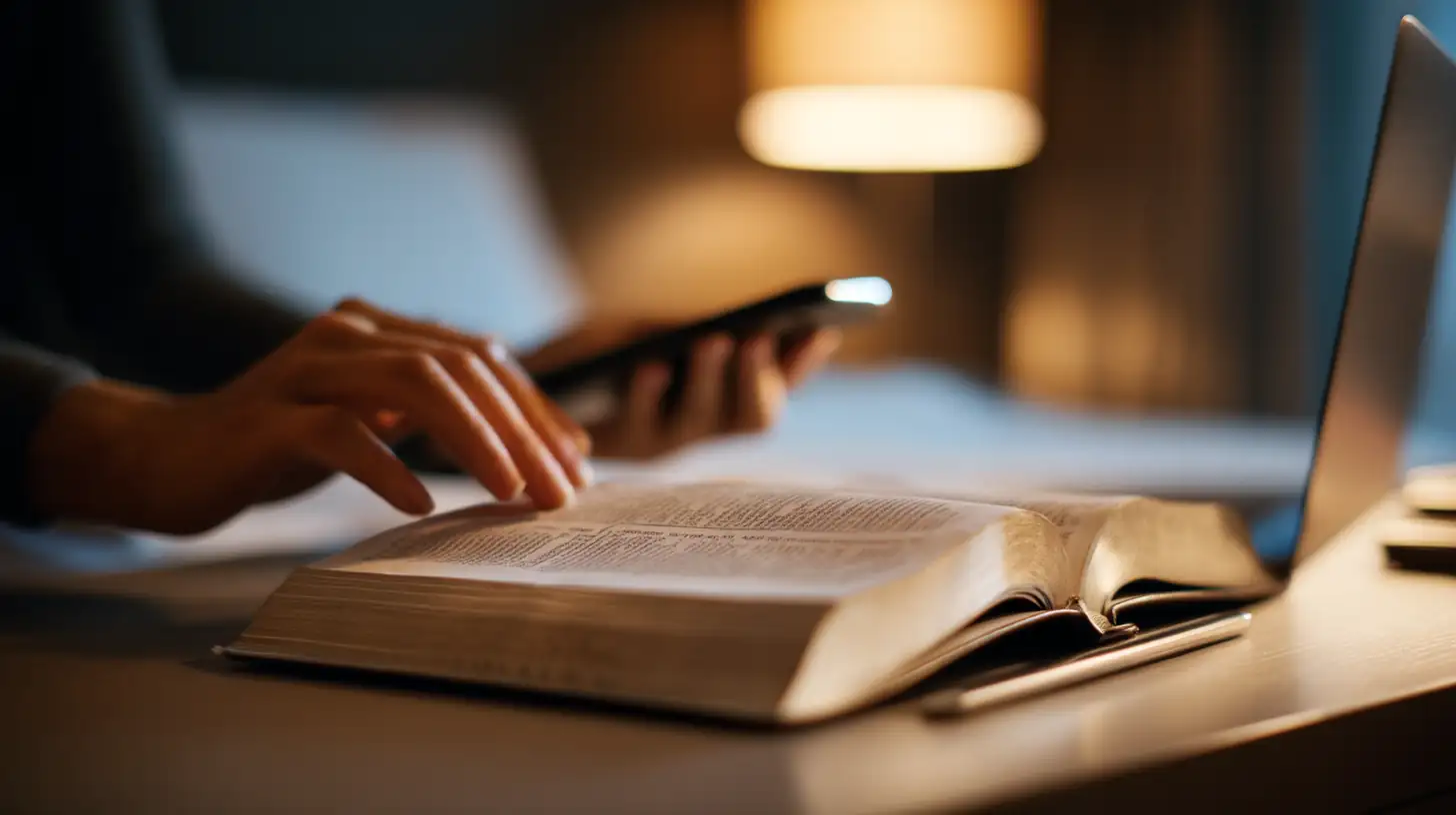 Lägger undan skärm för att läsa Bibeln i lugn och ro.